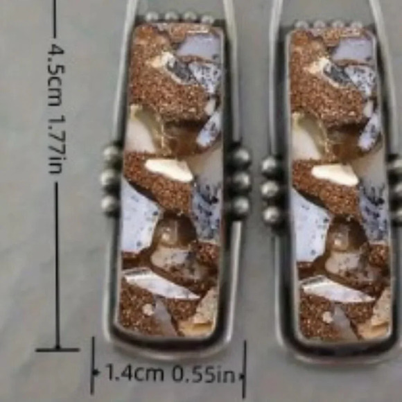 Bohemian Chic Geometric Dangle Earrings with Elegant Brown Mixed Pattern - Picture 3 of 4